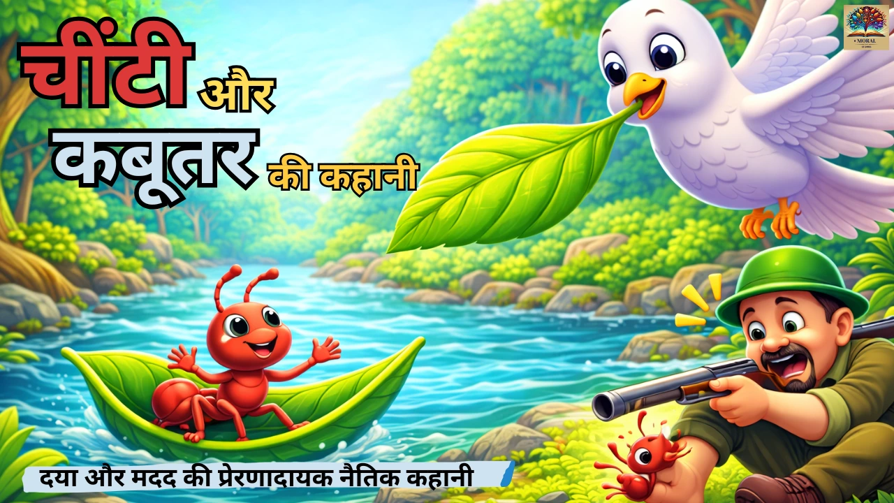 चींटी और कबूतर की कहानी thumbnail – The Ant and the Dove Story with Moral in Hindi