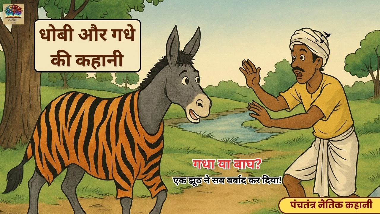 धोबी और गधे की पंचतंत्र कहानी का थंबनेल The donkey and the washerman story in hindi