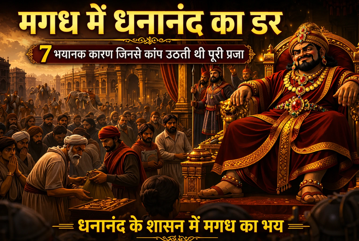 मगध में धनानंद का डर और भयभीत प्रजा का दृश्य