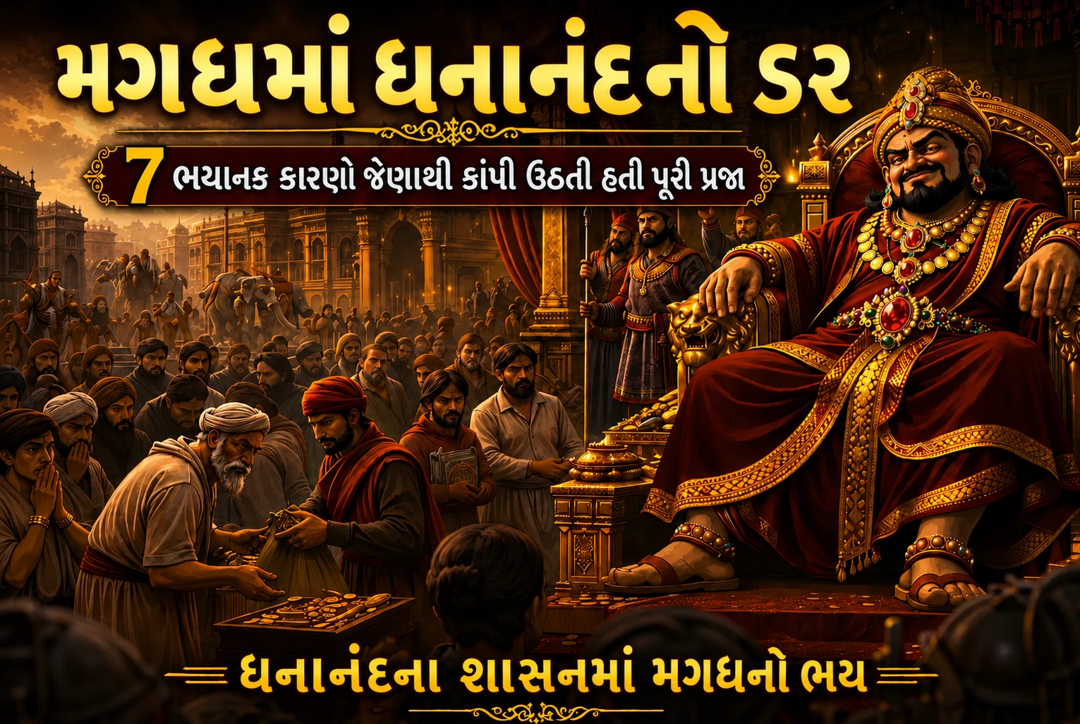 મગધમાં ધનાનંદનો ડર – નંદ વંશના ક્રૂર રાજાના શાસનનો ભયંકર દ્રશ્ય thumbnail