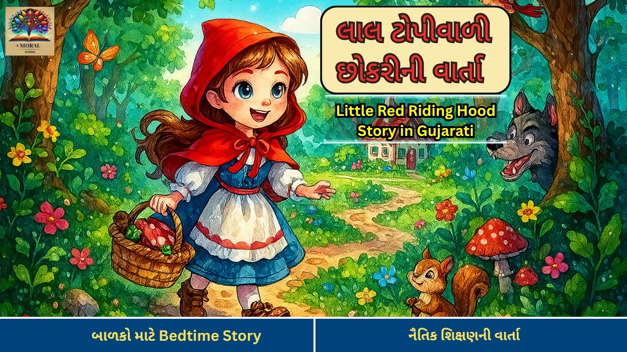 Little Red Riding Hood Story in Gujarati – લાલ ટોપીવાળી છોકરીની વાર્તા with wolf in forest, moral bedtime story for kids