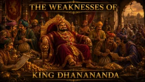 The Weaknesses of King Dhanananda showing corruption, greed, and internal cracks in Magadha