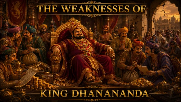 The Weaknesses of King Dhanananda showing corruption, greed, and internal cracks in Magadha