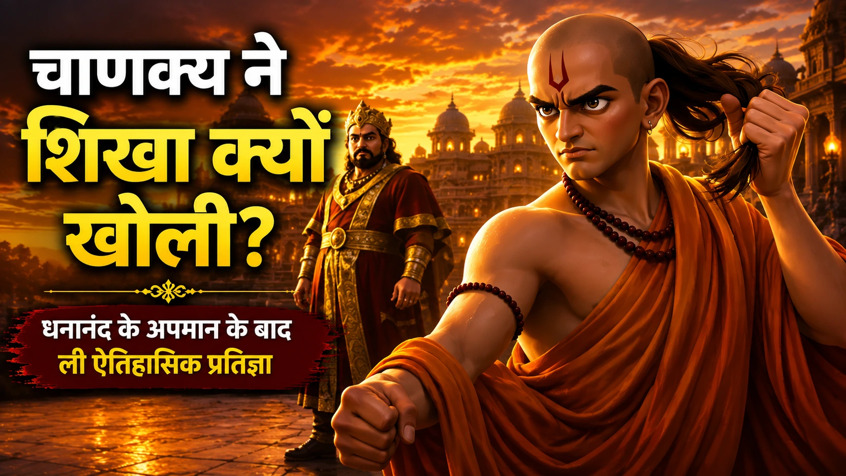 चाणक्य ने शिखा क्यों खोली धनानंद के अपमान के बाद आचार्य चाणक्य की ऐतिहासिक प्रतिज्ञा का चित्र